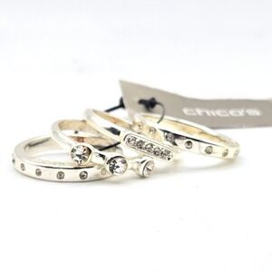 Chicos‎ Grace Ring Set 4 Stackable Silver Tone Crystal Bands Size 7 NWT